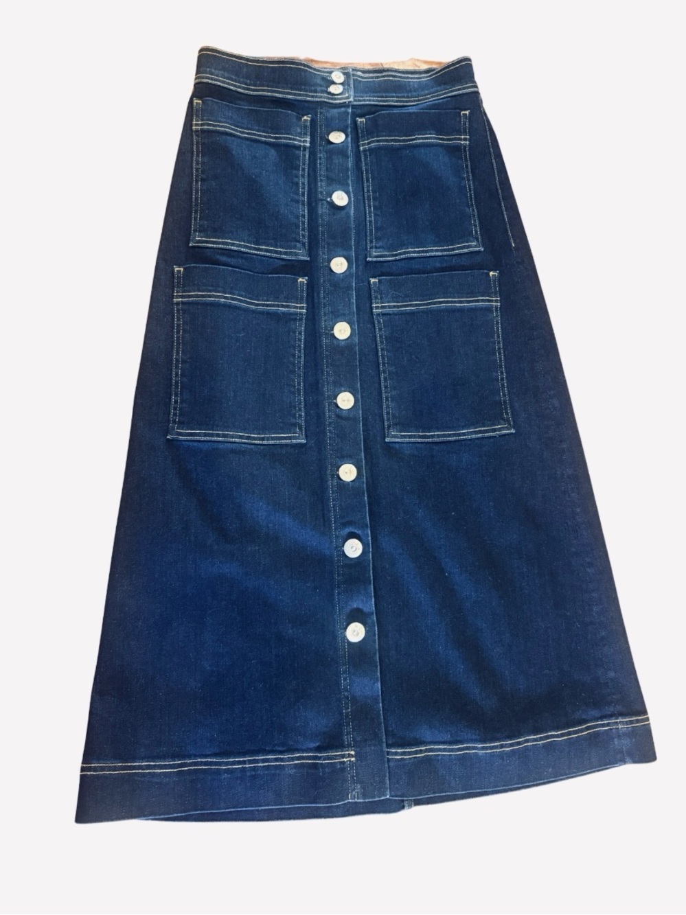 3x1 Dark Blue Button-Front A-Line Denim Skirt